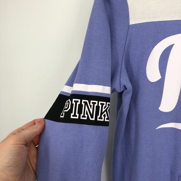 PINK‎ by VS Colorblock Graphic Quarter Zip Sweatshirt Purple - Picture 4 of 5